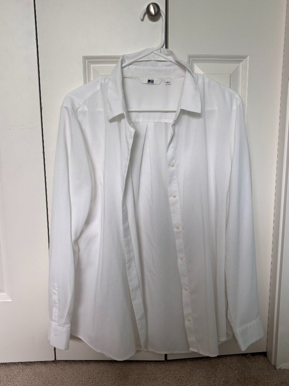 Uniqlo White Blouse Button Down Long Sleeve Shirt Size L Large